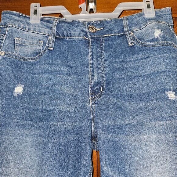 Copperflash Womens Jeans Size 10 Murray Straight Cut-Off Crops Lace Hem Blue - Picture 4 of 11